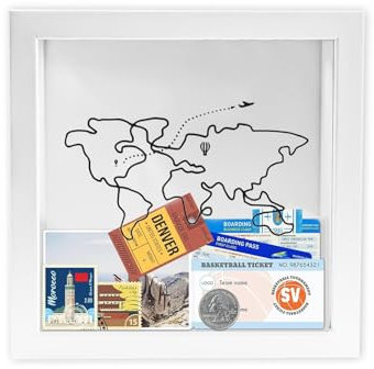 KLEHOPE 3D Scatola Ricordi Viaggio, 15 x 15 cm Scatola di Ombra del Biglietto, Quadrato Scatola dei Ricordi, Mappa del Mondo Adventure Archive Box, per Biglietti, Foto, Cartoline