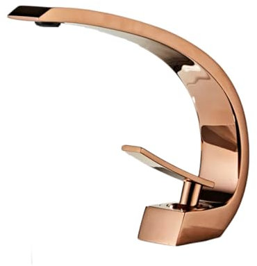 Rose Gold AllCopper Bathroom FaucetHot & Cold UnderCounter Washbasin Tap SingleHole Elbow Design Luxury Household Sink Fixture