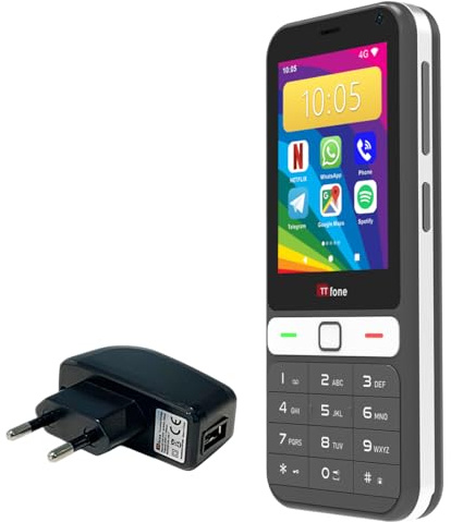 TTfone TT280 – Telefono a Barrette 4G Dual SIM semplice con Android, Touch Screen da 2,8, Tastiera, Fotocamera 2MP, USB-C – Mobile sbloccato facile da usare (con caricatore di corrente)