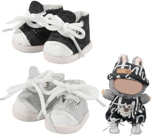 YAYNO 2 Paio Scarpe per bambole da 17 cm, adatti per bambole da 17 cm, accessori per bambole senza vestiti per bambole (grigio e nero)