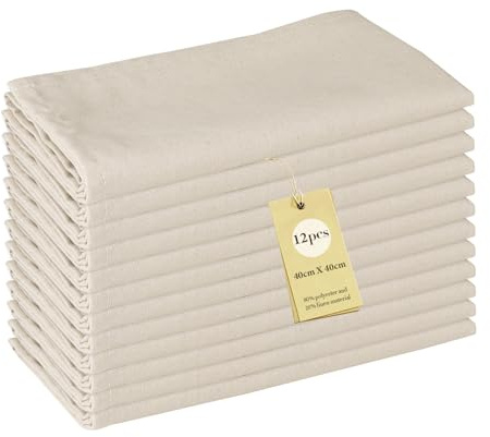 SUPAWAY 12 stycken mjuka polyester-linne blandade middagstygservetter, linneservetter 40x40 cm tygservetter för dagligt bruk kök hem fest jul bröllop (Linne Beige)