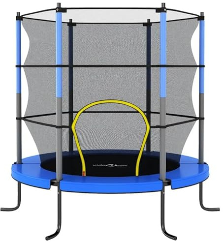 Trampolin Outdoor Trampolin Klein Bodentrampolin Outdoor:Ø 110 cm，mit Sicherheitsnetz Rund 140x160 cm Blau, Abdeckung 305,Stabil, Robust und Belastbar