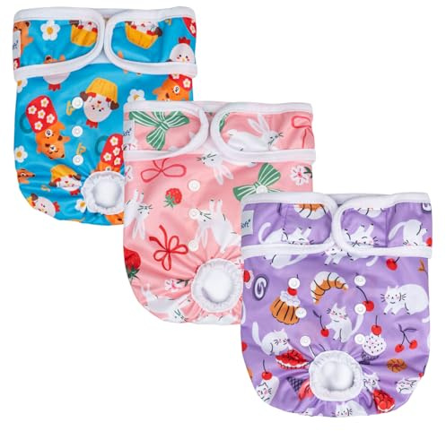 Pet Soft Dog Nappies Female, 3 Pack Reusable Dog Period Pants, Adjustable Pet Diapers for Female Dogs in Season Heat Incontinence (Animals, L)