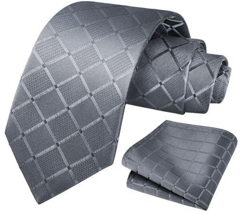 URAQT Rutig slips för män, 2-i-1 slips och näsduksset, 8 cm slips 24 x 24 cm ficka med elegant pläd för present män formella affärer bröllop