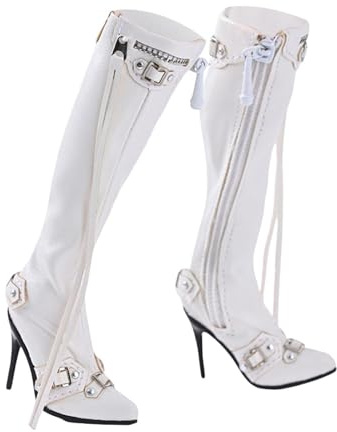 AMSLSIU Collezione con scarpe per bambole, vestiti e accessori per bambole femminili in Per scala 1/6, robuste e resistenti, scarpe con tacco alto per action , bianco , 3.5x1.4x10.5 cm