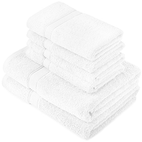 Pinzon by Amazon Lot de serviettes, 2 draps de bain et 4 serviettes de bain en coton Blanc