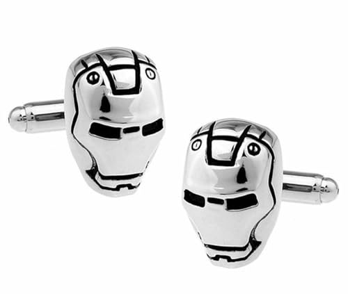 Coppia di gemelli per camicia da uomo, motivo: Iron Man, Argento