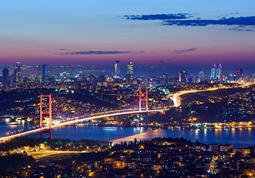 wandmotiv24 Fototapete Istanbul bei Nacht, XXL 400 x 280 cm - 8 Teile, Wanddeko, Wandbild, Wandtapete, Großstadt, Städte M0374