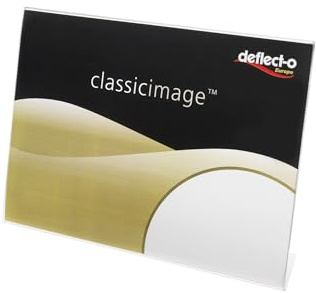 Deflecto Tischaufsteller Classic Image, schräg, A4, Querformat, 300 x 205 x 70 mm, glasklar, einseitige Präsentation, Menükartenhalter, Werbeaufsteller