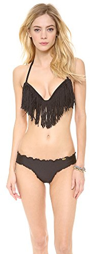 Luli Fama Women's Cosita Buena Cutting Edge Fringe Plunge Push Up Underwire, Black, Large
