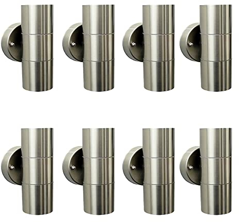 8 x LED-Edelstahl-Wand-Leuchten Bornholm Up-/Down-Light, Fassung GU10 H: 16,5cm IP44, Eingangs-Balkon-Terrassen-Lampe.