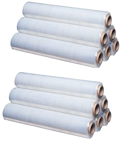 Set di rotoli di pellicola per pallet, 400 mm x 250 metri, trasparente e termoretraibile, per imballaggi, Pack of 12, Clear / Transparent, 12
