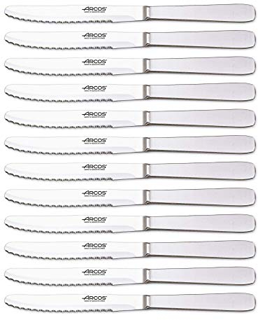 Arcos Serie Cuchillos de Mesa Caja 12 uds Cuchillo Postre, Hoja Serrada de Acero Inoxidable de 110 mm, Cuchillo Monoblock Acero Inoxidable Color plata (12 UDS)