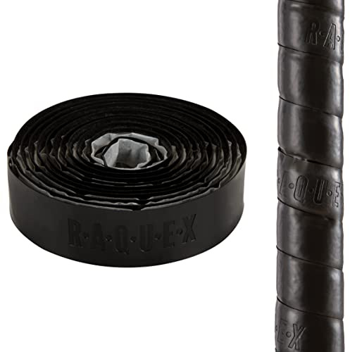 Raquex Cushion Hockey Stick Grip - Super-Grippy PU Material Hockey Grip, Over 2m Long, Soft and Absorbent, Minimises Vibrations. Self-Adhesive Backing, Extra-Long Length (Black, 8 Grips)