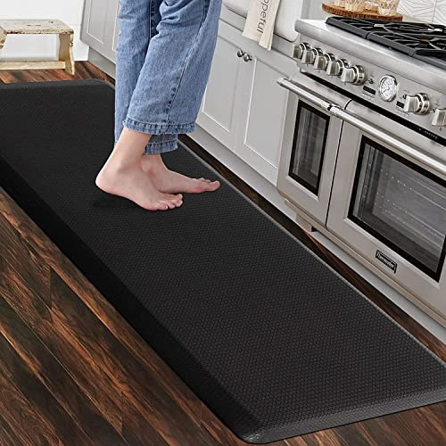 Carvapet Antideslizante Alfombra de Cocina Anti Fatiga Alfombrillas de Pie PVC Confort Acolchado Alfombrillas de Cocina Alfombra de Corredor(Negro,44x152cm)