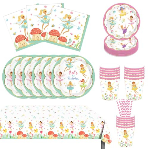 ZOOMPIL Födelsedagsdekoration, festservis set, 70 delar, festservis, flicka, födelsedagsdekoration, för fester, bröllop, födelsedag, babyshower (8 gäster)