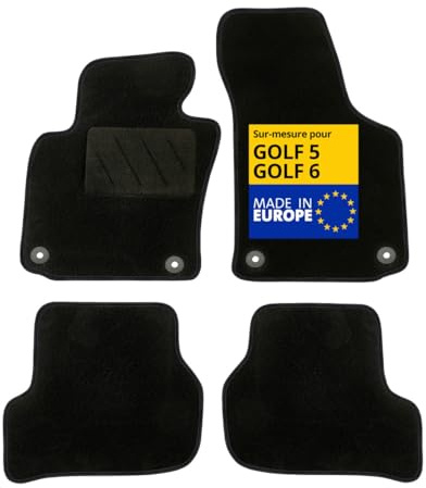 DBS - Alfombrillas para Coche - A Medida para Golf 5/6 - con Clips - Alfombrillas Antideslizantes para Coche - 4 Piezas