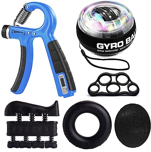 EASJOY Hand Grip, Kit de Entrenamiento de Fuerza de Agarre con ejercitador de Manos, fortalecedor de Agarre, fortalecedor de Dedos,fortalecedor de Man Pelota antiestrés, Anillo de Agarre, gyro Ball