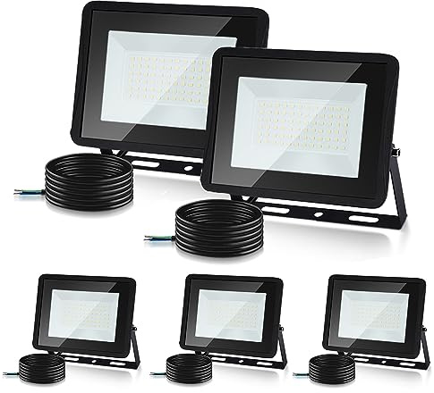 Herrselsam LED-spotlight 20 W, 5 st LED-spotlight för utomhusbruk, varmvit, 3 000 K, superljus utomhusprojektor, 1 700 LM, IP66, vattentät utomhusväggbelysning för verkstad, deposition (utan kontakt)