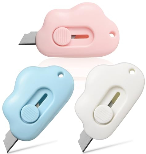 3Pcs Mini Box Cutter, Mabor einziehbares Universalmesser Klein Cloud Utility Messer für Papier Schachtel Paket Papierschnitt