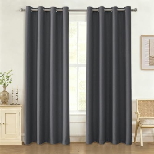 Ystyle Cortinas Opacas 2 Piezas, Cortina Efecto Lino, Cortinas Dormitorio, Cortinas Termicas Aislantes Frio Y Calor, Cortinas Salon Modernas, Cortinas Cocina, 140x240 Cm, Gris Oscuro