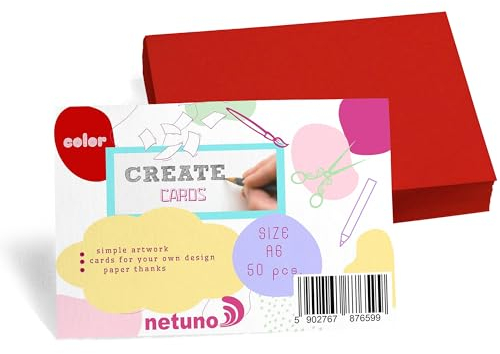 Netuno 50 Stück Bristol-Karton Rot DIN A6 10,5 x 14,8 cm 250g rote Karteikarten blanko Karten zum Basteln Selbstgestalten Tonkarton Bastelpapier dick Bastelkarton Kartonpapier farbig Fotokarton