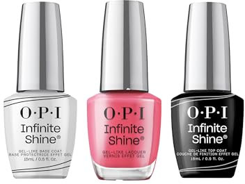 OPI Infinite Shine Long-wear Nail Polish, Gel-Like Nail Varnish with no UV lamp needed, 3-Step System for up to 11 days of colour, Base Coat & Nail Polish & Top Coat, Strawberry Margarita, 3x 15ml