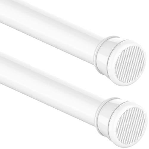 2PCS Tension Rods for Curtains, Shower Curtain Pole Extendable No Drill Tension Rod for Shower Curtain,Windows, Door Curtain, Bathroom, Wardrobe 85-190cm/33.46-74.80Inch(Diameter:25mm) White