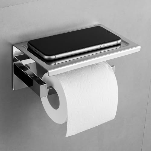 Manissa Toilet Roll Holder with Mobile Phone Shelf Wall Mounted Bathroom Accessory Made from 304 Grade Stainless Steel (Mirror Polished Stainless Steel)