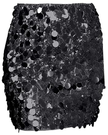 Genérico Mujers Elegante Midi Faldas Brillante con Lentejuelas Falda De Playa Talla Grande Maxi Falda Largos Línea a De Corte Entallado Falda Acampanada Vacaciones Club Ceremonia