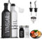 Agrdeed öL und Essig Spender Flasche 500ML Glas-Set, Olivenölflasche mit Trichter, Anlaufgeschütztem Deckel, Etikett, Glasflasche mit Caddy Halter und Edelstahl-Ausguss, Schwarz, 2-teiliges Set