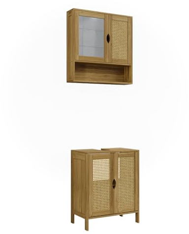 Vicco Ensemble de Meubles de Salle de Bains Liora, Bambou, 48 cm, composé d’Un Miroir de Salle de Bain et d’Un Meuble sous-lavabo