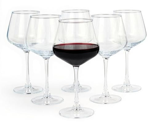 Amazon Basics Stemmed Red Wine Glasses, 6-Piece Set, 592ml, Dishwasher-Safe