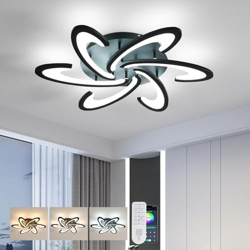 Dorlink Dimmable LED Ceiling Light with Remote Control, 54W Black Modern Ceiling Lamp, 4860LM Minimalist Ceiling Light for Bedroom Living Room Kitchen Bedroom Office- 70CM,3000K-6500K