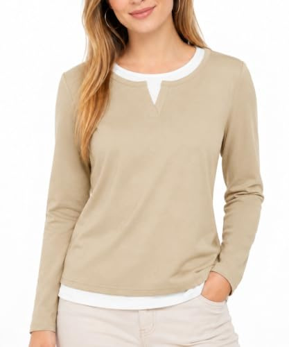 ROFUSSO Camiseta de Cuello Redondo y Manga Larga para Mujer Sudadera Básica de Otoño Top Informal de Manga Larga y Tejido Suave
