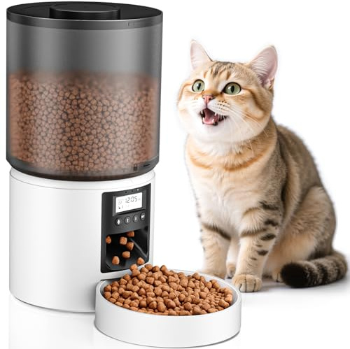 VIYSPNV Distributore Automatico Cibo Gatti 4L, Dispenser Crocchette Gatto con Timer Programmabile e Schermo LCD, Distributore Cibo Gatti con Registrazione Vocale 10s, 1-6 Pasti Giornalieri