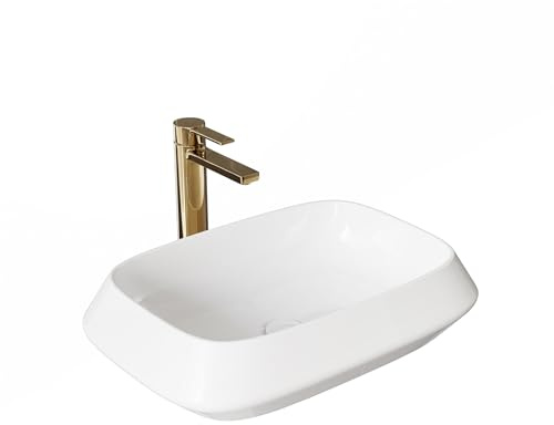 HOROW Lavabo de cerámica para baño, sin orificio para grifo, borde fino