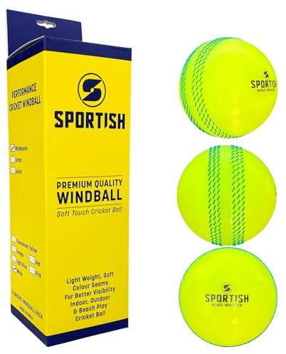 SPORTISH Soft Wind Cricket Ball Pack of 3 - Fluorescent Yellow Training