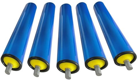 Lossning remskiva transportörroller, set med 5 industriella transportbandrullar, plastmatningsbord ersättningsrullar, 2,5 cm diameter, 15 cm längd, 10 cm alternativ, hållbara blå rullar för Smo