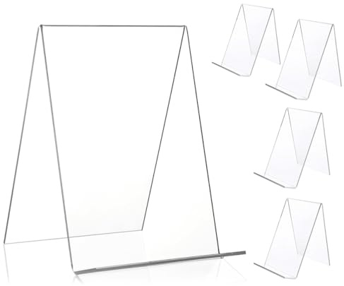 5 stycken genomskinliga akrylstativ, bordsstativ, sned, tidskrifthållare, bokstativ, bokhållare, hylla, 13 x 11,5 x 10 cm bokstativ som visar foton, böcker, musik, hantverk