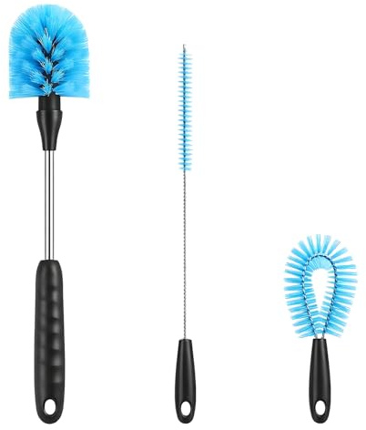 Spazzola per Bottiglia, 3 Pezzi Spazzole per la Pulizia Delle Bottiglie, Multiuso Spazzole per Tastiera, Bocca di Bollitore, Bottiglied'Acqua, Tubo, Macchina Caffe, Rubinetto, Bicchieri Cannucce