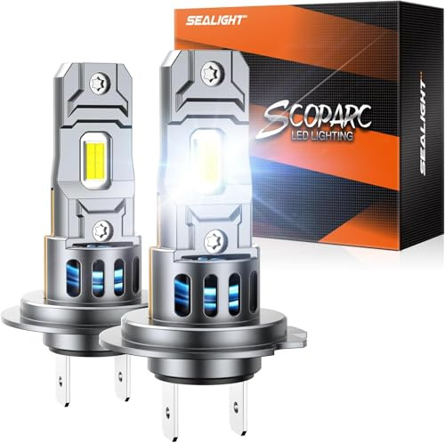 SEALIGHT S2S H7 LED Bulbs, 50,000LM Super Brighter, 6500K Pure White Ampoule H7 Bulbs, 60K+ Hours Lifespan, 2-Pack for Powersports/ATV Lamps
