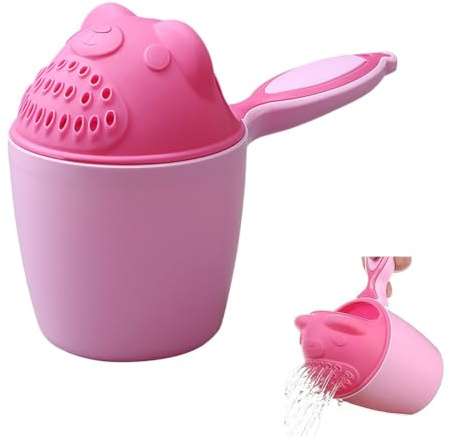Bath Rinser Cup for Babies, Reusable Bath Jug for Baby Hair Washing Detachable Baby Bath Cup for Protecting Infant Eyes (Pink)