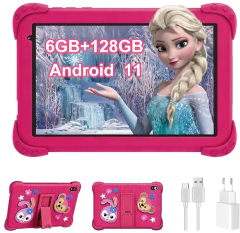 YOBWOK Tablet para Niños 8 Pulgadas, Android 11,8GB RAM 128GB ROM,Tableta Octa-Core,4000mAh Batería, 5MP+8MP Cámaras,WiFi Bluetooth,Control Parental, PantallaHD,Funda Silicona Antigolpes Niños,Rosa