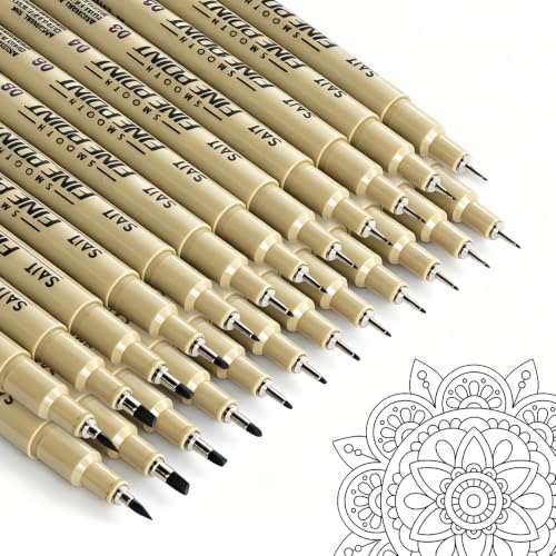 Fineliner svart 24-pack 0,23–3 mm – ritpennor med penselspets | Vattentätt och dokumentäkta bläck för teknisk ritning, skissning, journalföring och konstnärligt textning