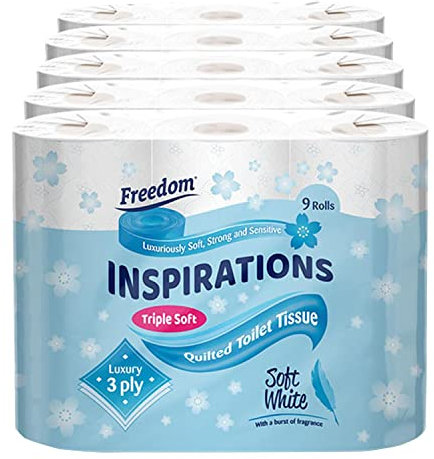Freedom Inspirations Luxury 3Ply Toilet Roll - 45 Quilted Soft White and Scented Hygiene Bulk White Toilet Tissue and Loo Rolls