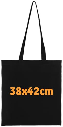Cottonbagjoe Borsa di cotone | 38x42 cm | 10 pezzi | nero | senza stampa | tinta unita | due manici lunghi | pitturabile | Certificazione Öko-tex 100 | Sacchetto di juta | Borsa di tela