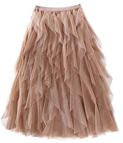 Femiserah Women's Long Rainbow A Line Tulle Tutu Skirts Tiered Skirt Petticoat（One Size, Tulle Coffee