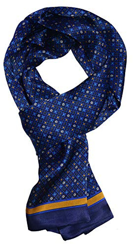 UK_Stone Bufanda de seda 100 % pura para hombre, diseño vintage de lunares, doble capa, para caballeros, Patrón de flores vintage #3 azul oscuro, Taille unique