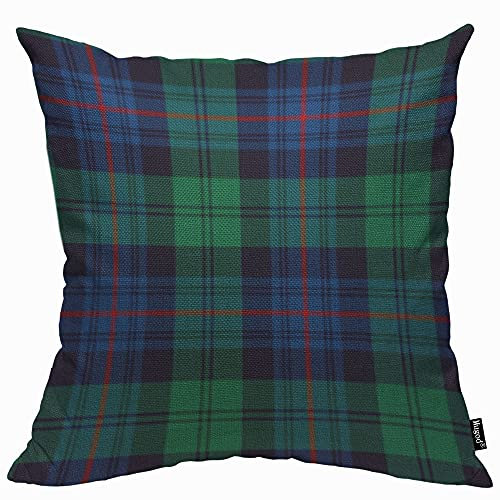 Mugod Blue Plaid Armstrong Tartan Cushion Cover Throw Pillow Covers Green Royal Pillow Case for Men Women Decorative Home Sofa Chair Couch 45x45cm/18x18 Inch